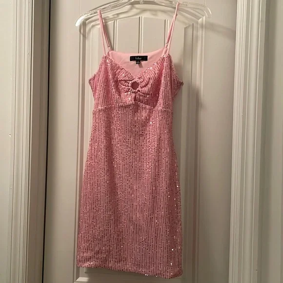 white christmas dresses Embellished Lace-Up Off-Shoulder Mini Dress in Bubblegum Pink main image 0